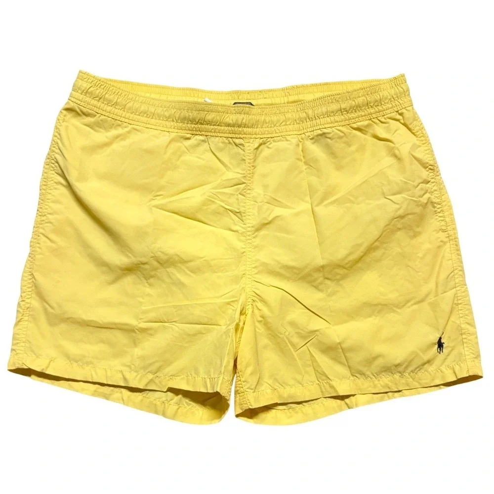 Vintage Polo Ralph Lauren Swim Trunks Shorts Yellow Lined Beach Preppy‎ Men's XL